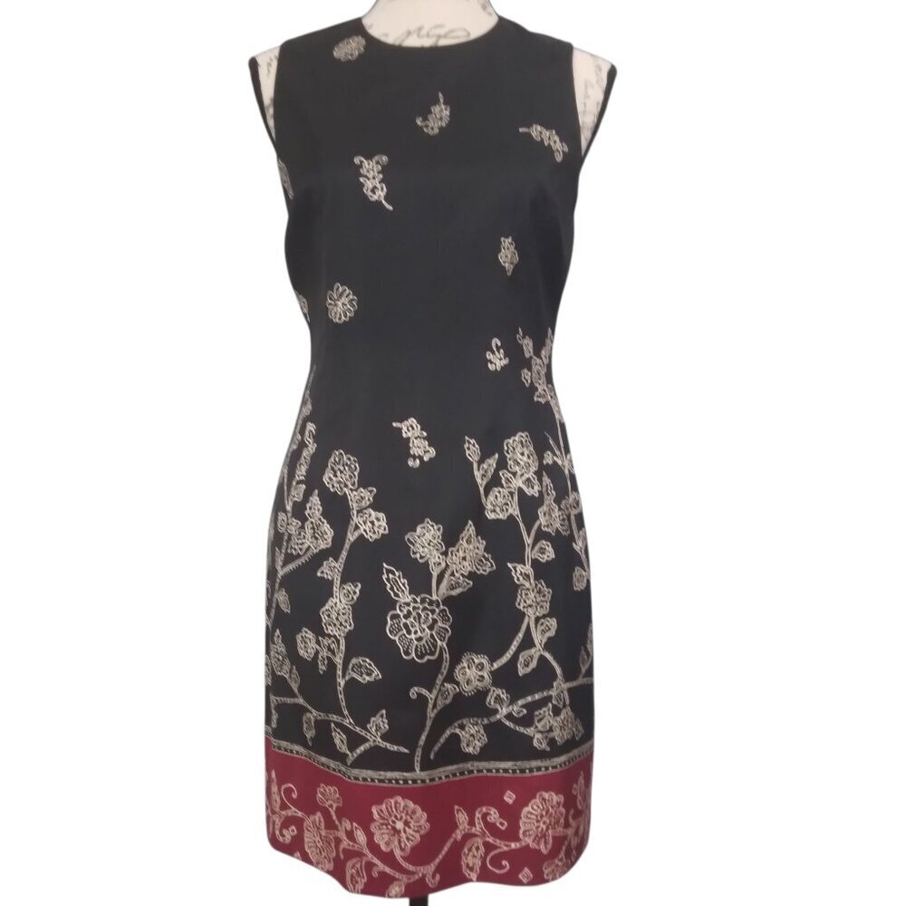 Ann Taylor | Floral Silk Sheath Dress Sleeveless Black Red | Size 6P